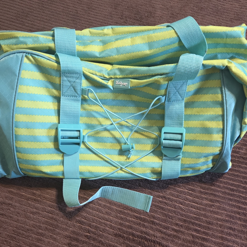 Teal and Yellow Striped Duffel Bag